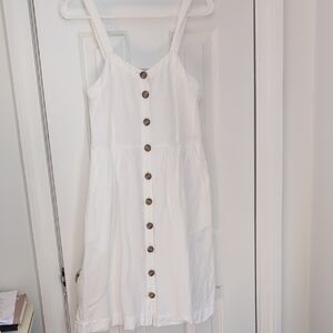 LOFT White Linen Button-Front Midi Sundress